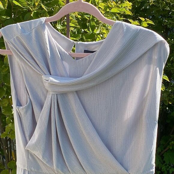 Covington Wm’s Sz 12 Gray Silver Shimmer Twist Front Fit Flare Formal Dress - Picture 2 of 7